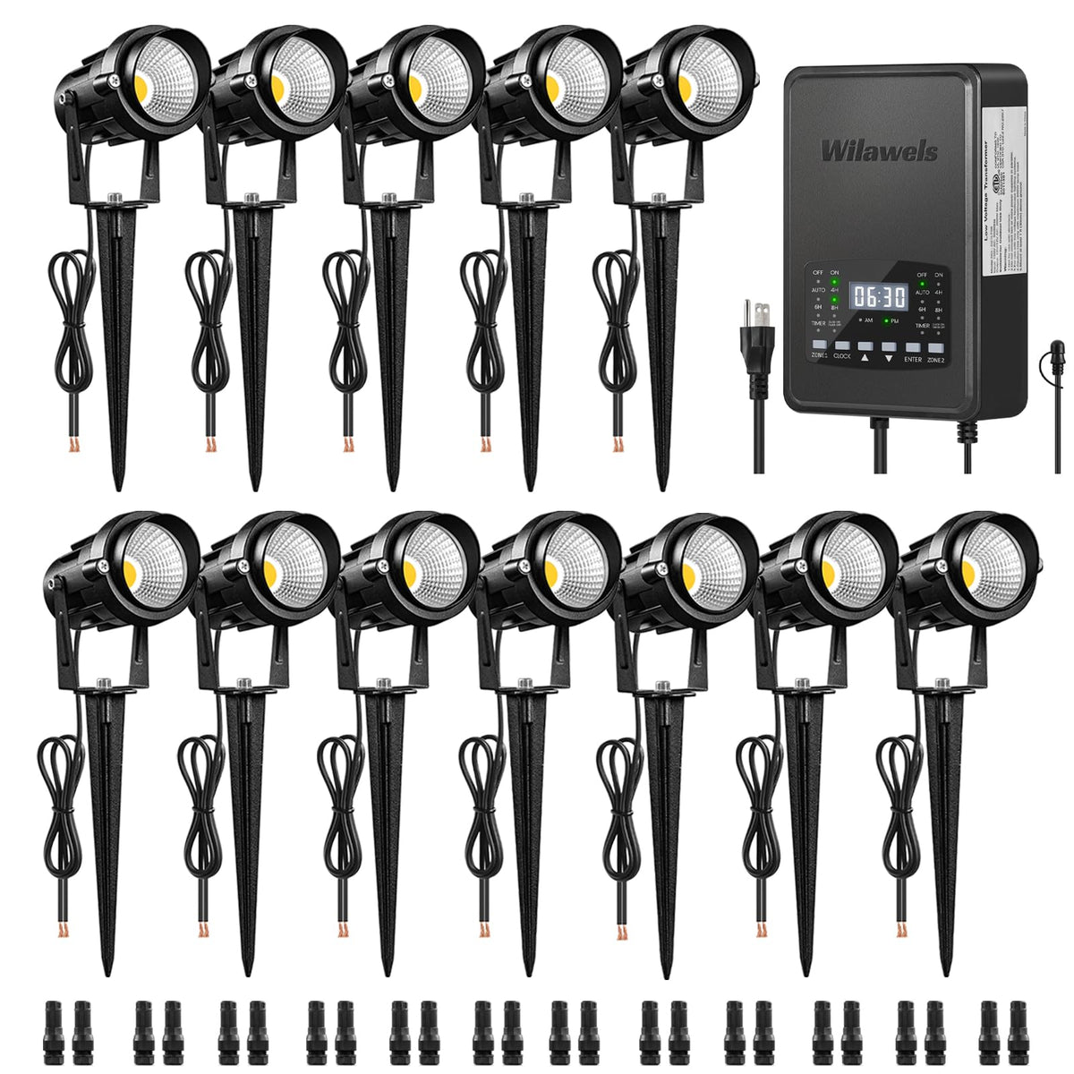 12 Pack Landscape Lights with 2 Zone 300W Low Voltage Transformer, 3000K 12V LED Landscape Lighting Kit, Waterproof