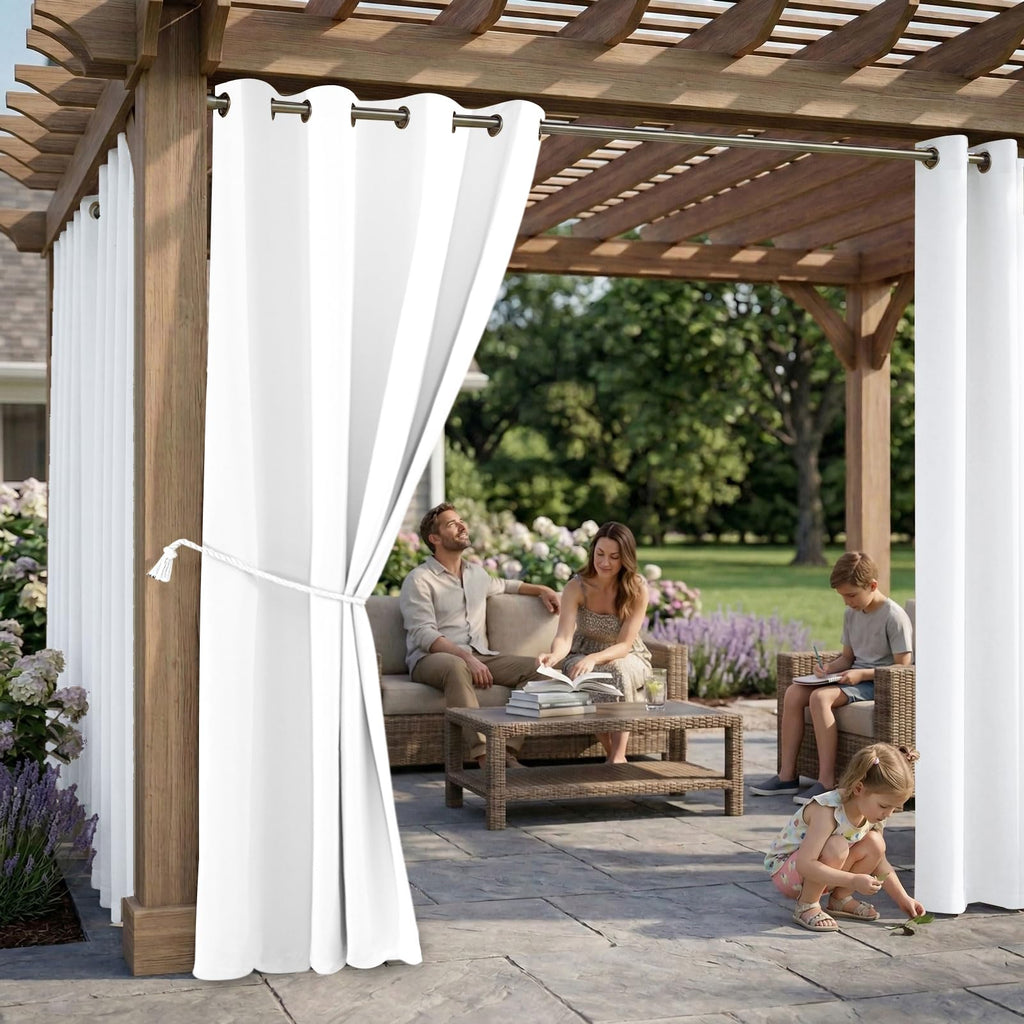 Patio Curtain Waterproof Darkening Thermal Insulated Indoor Curtains, Porch, Living Room, Pergola, Cabana, W52 x