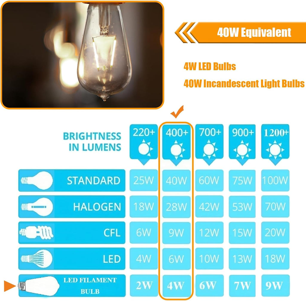 12 Pack Dimmable LED Edison Bulb 40W Equivalent, 5000K Daylight