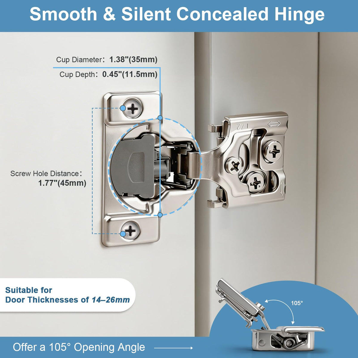 1/2" Overlay Soft Close Hinges, Face Frame Cabinet Hinges, 5 Pairs