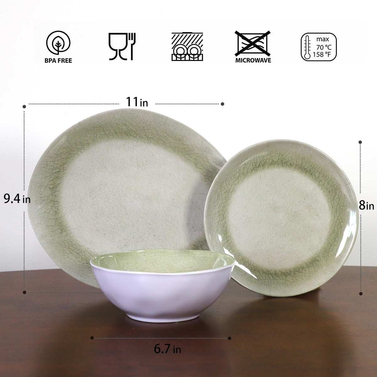 Melamine plates and bowls sets, Dishes Set for 4, Unbreakable Dinnerware Sets, Lightweight and Dishwasher Safe, Great