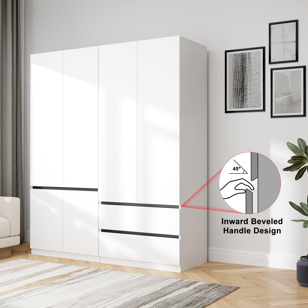 White Armoire Wardrobe Closet with 2 Drawers: 75" H x 63" W