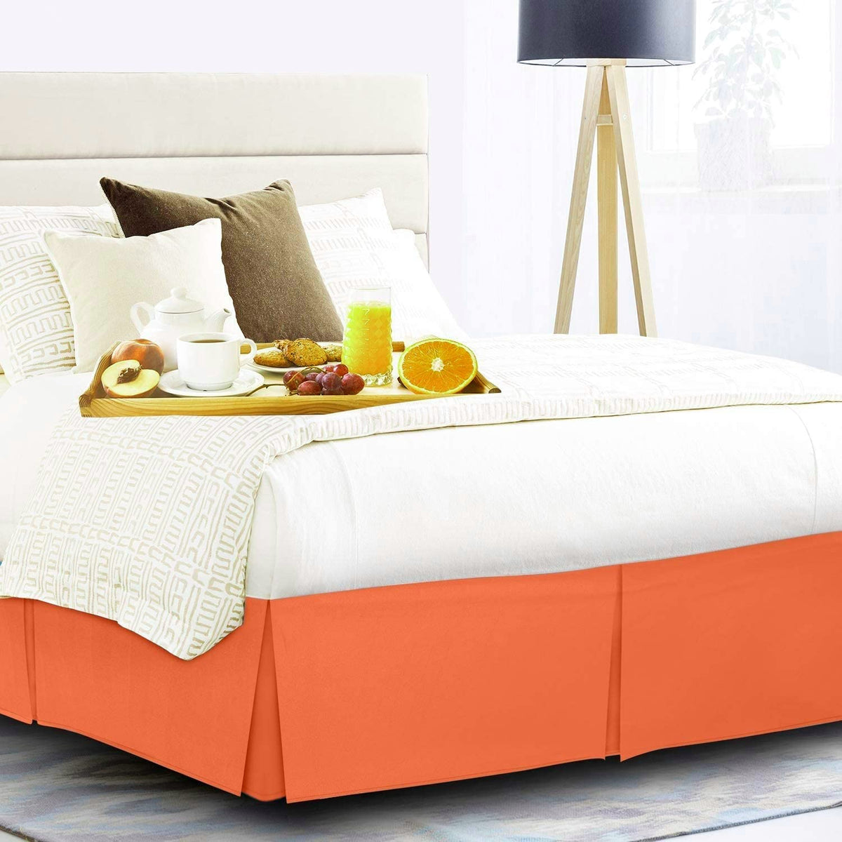 Split Corner 1000 Thread Count Box Pleated Coral Bed Skirt 78 x 80 Inches Egyptian Cotton 16 Inches Drop Bed