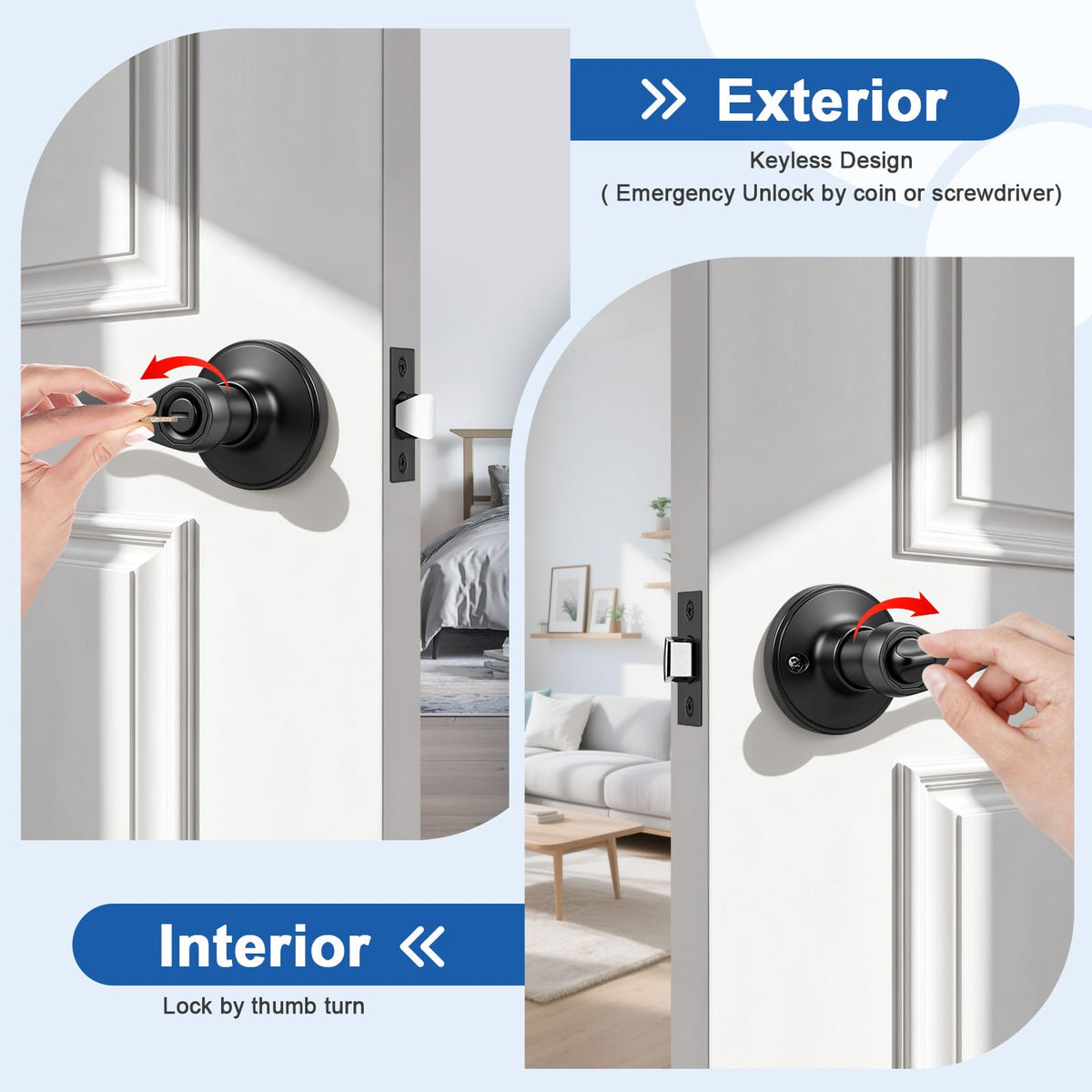 3 Pack Matte Black Door Lever Privacy Door Handles, Zinc Alloy Door Handle Interior, Keyless Lock
