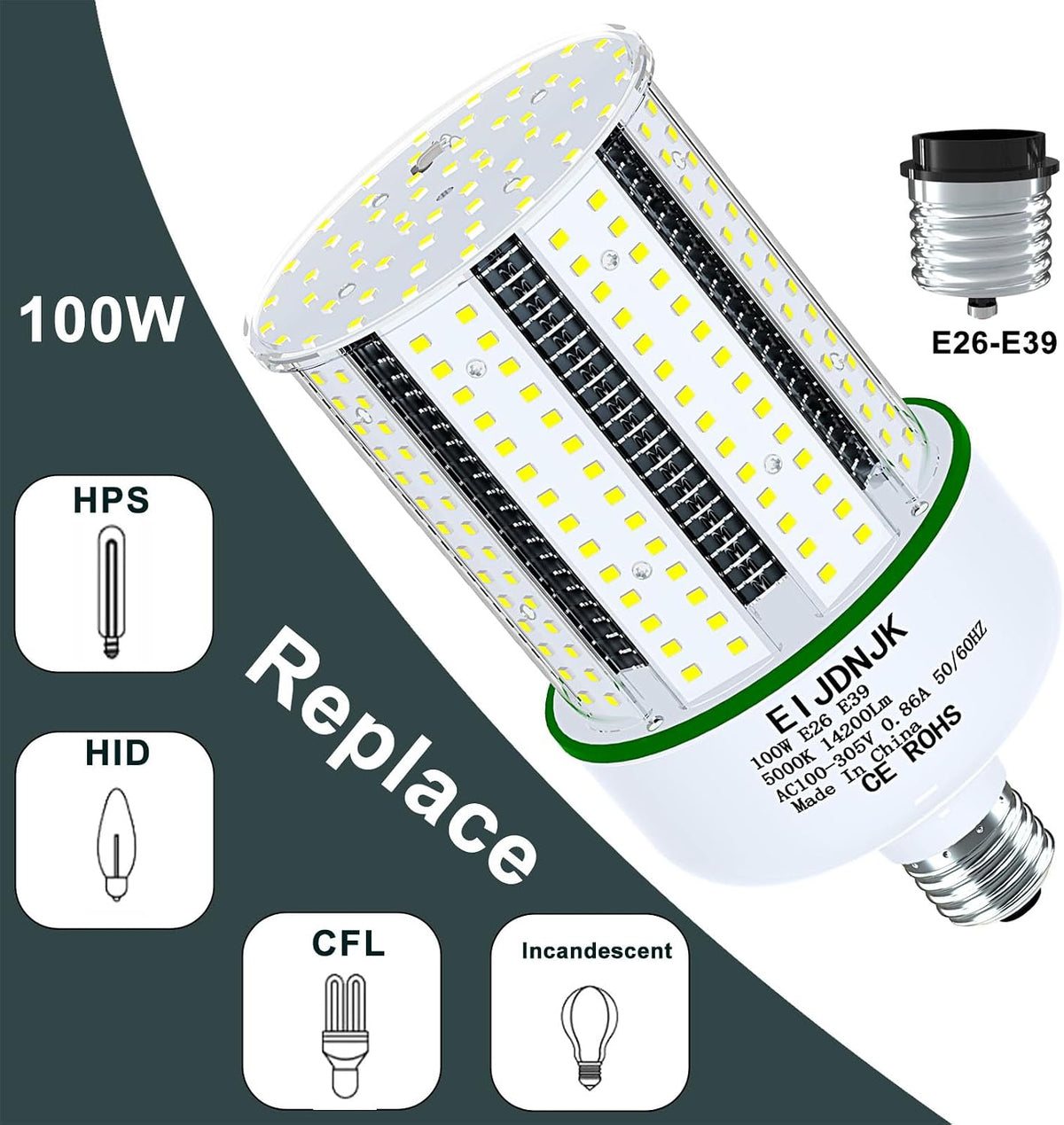 100W LED Corn Light Bulbs 1000W Equivalent,5000K Daylight 2Pack