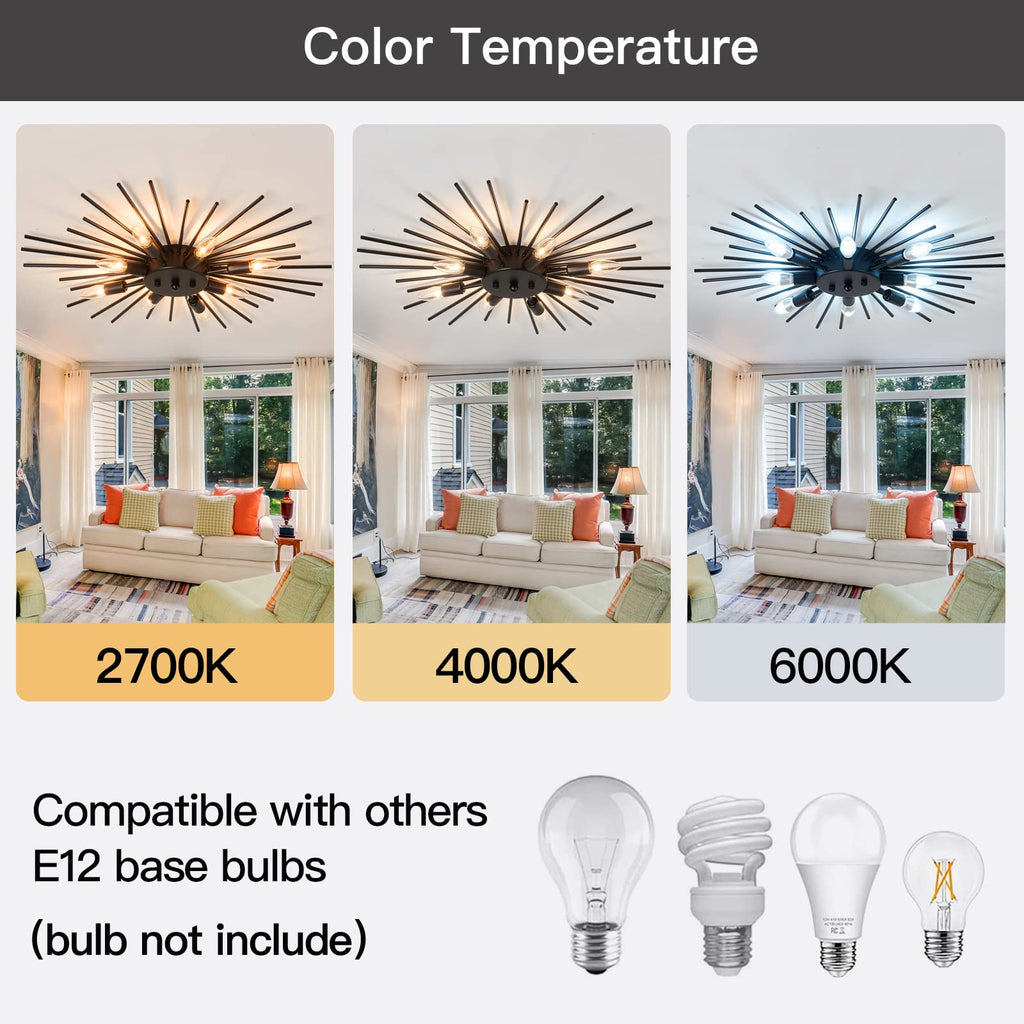 Semi Flush Mount 8 Light Ceiling Light Modern Metal Ceiling Lighting Black Light Fixture for Farmhouse Kitchen Dining