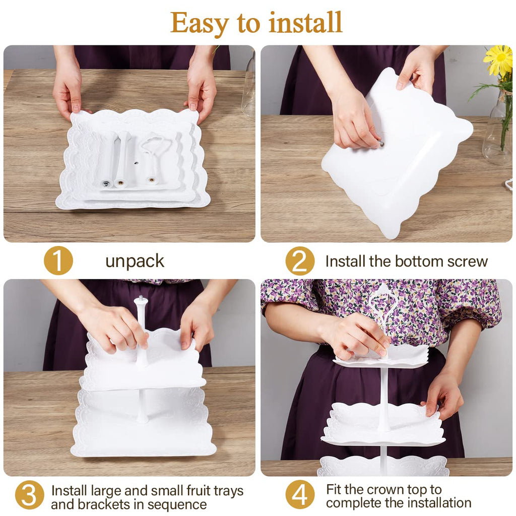 10Pcs Cupcake Stand, Dessert Table Display Set, 4 White 3 Tired Cake Stand 6 Plastic Serving Trays for Party Cookie