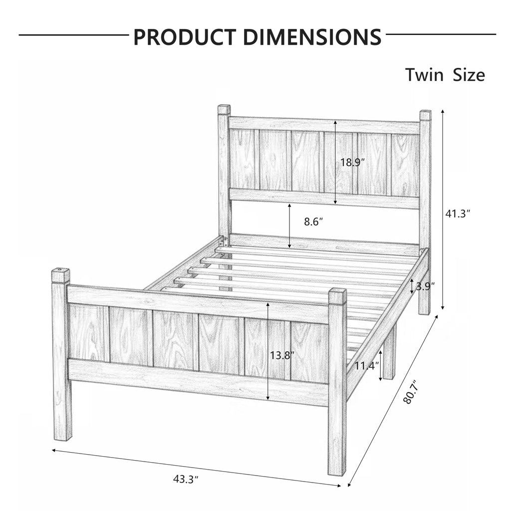 Bed Frame with Panel Headboard & Footboard, Farmhouse Style