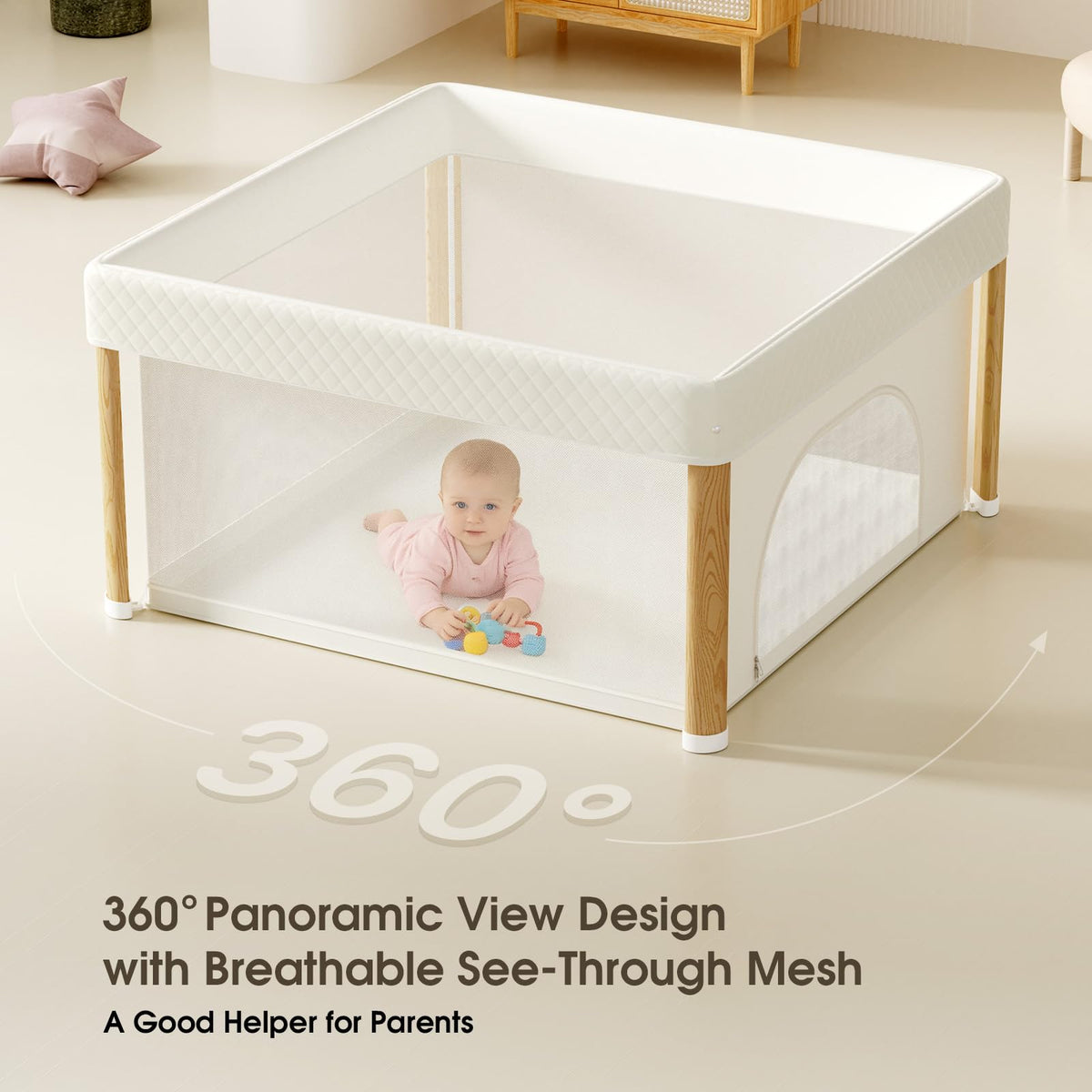 Foldable Baby Playpen, 59x59 Foldable Play Pen for Babies and Toddlers, Portable Playpen Indoor Outdoor, Kids Safety