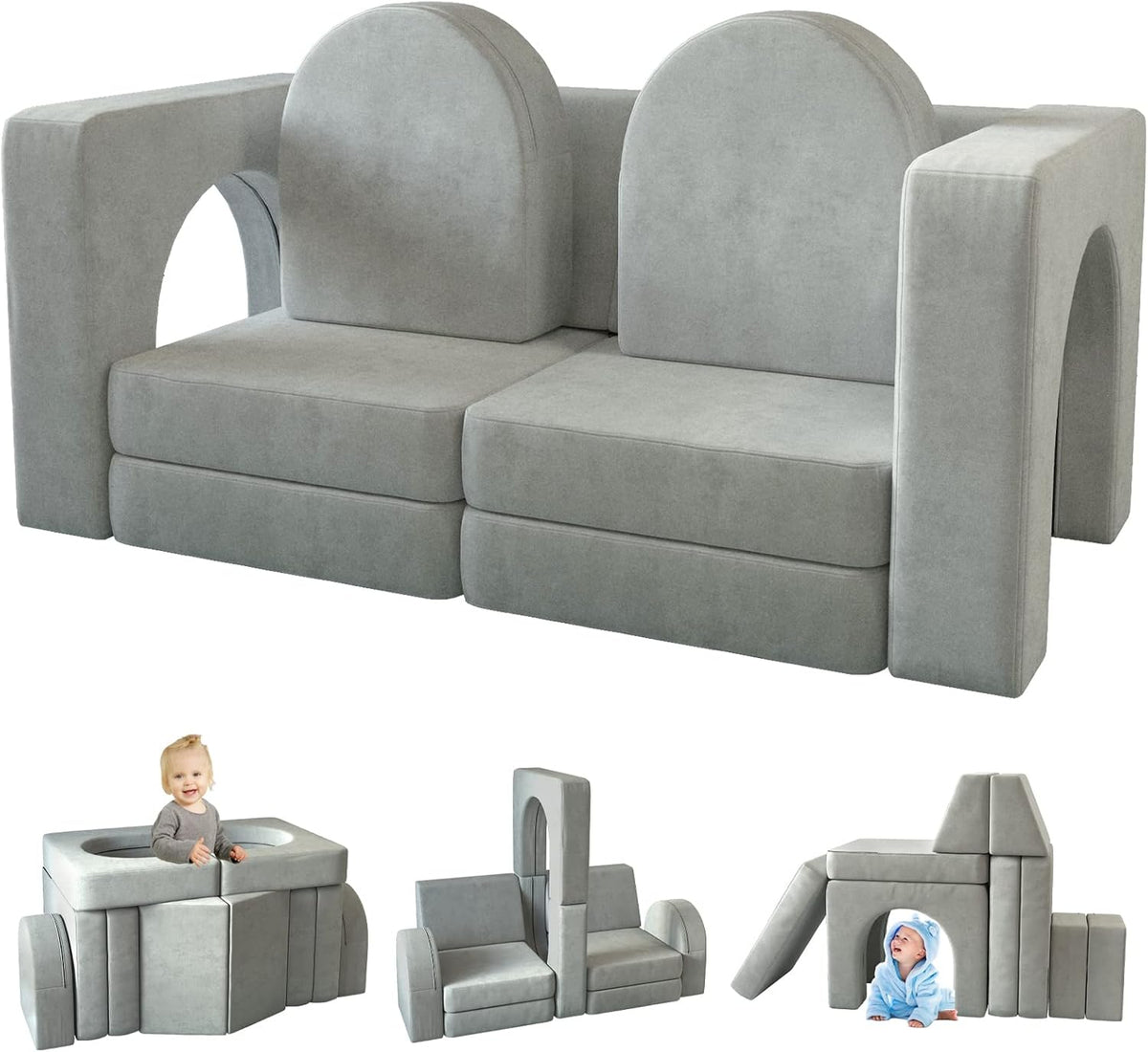 Kids Couch 10PCS, Modular Kids Play Couch for Playroom Bedroom, 10 in 1 Multifunctional Kid Sofa for Playing