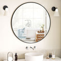 Black Round Bathroom Mirror 23.6", Thin Metal Frame Wall Mirror