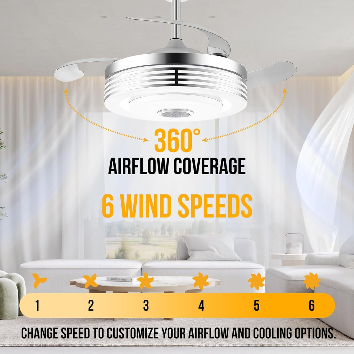 42" Chandelier Retractable Ceiling Fan with Light