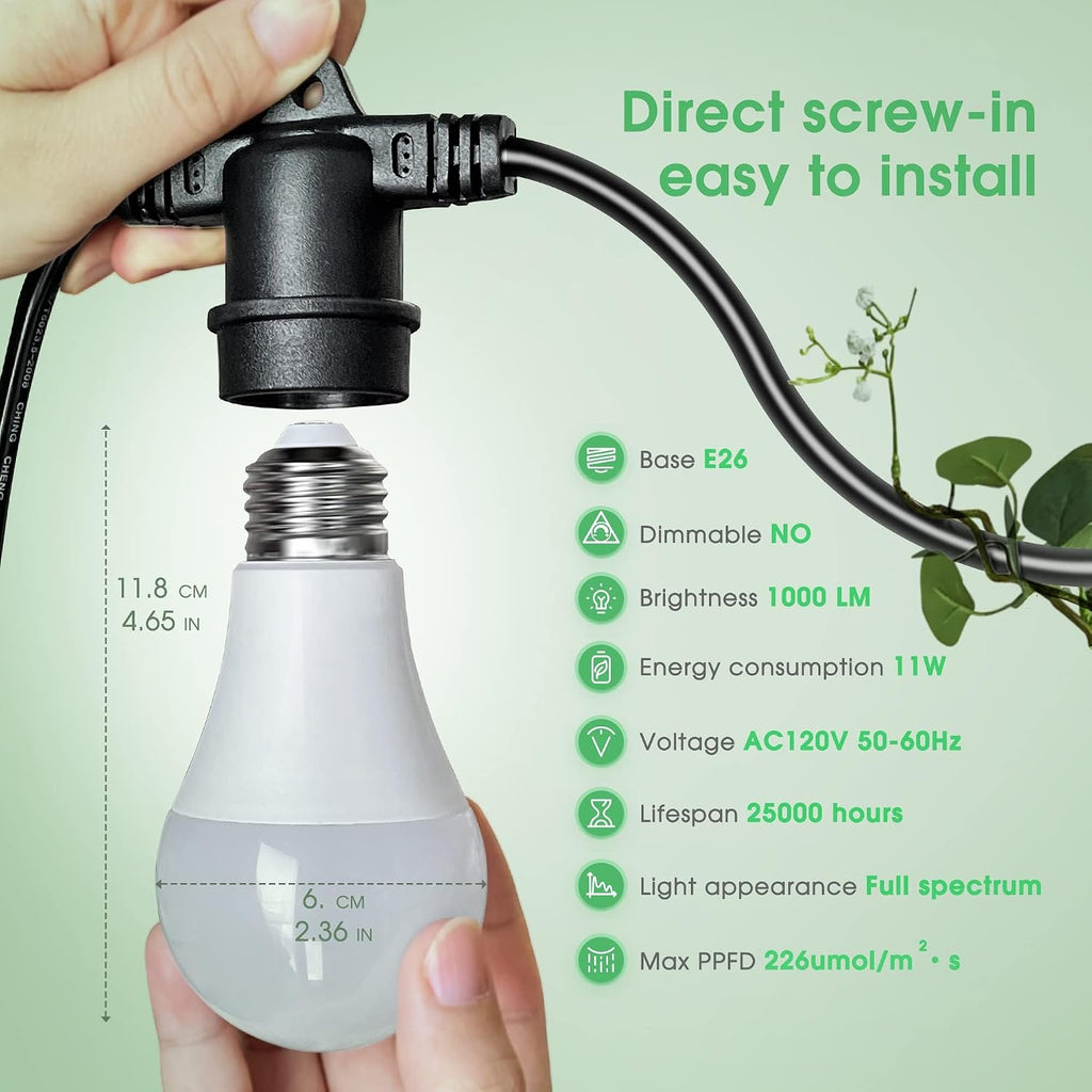 LED Grow Light Bulb 4 Pack & 3 Hanging Grow Light