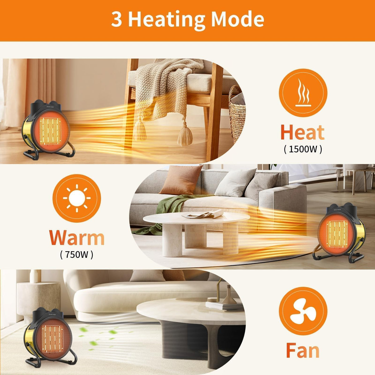 Patio Heater for Outdoor Use, 1500W Electric Portable Heater, Yellow