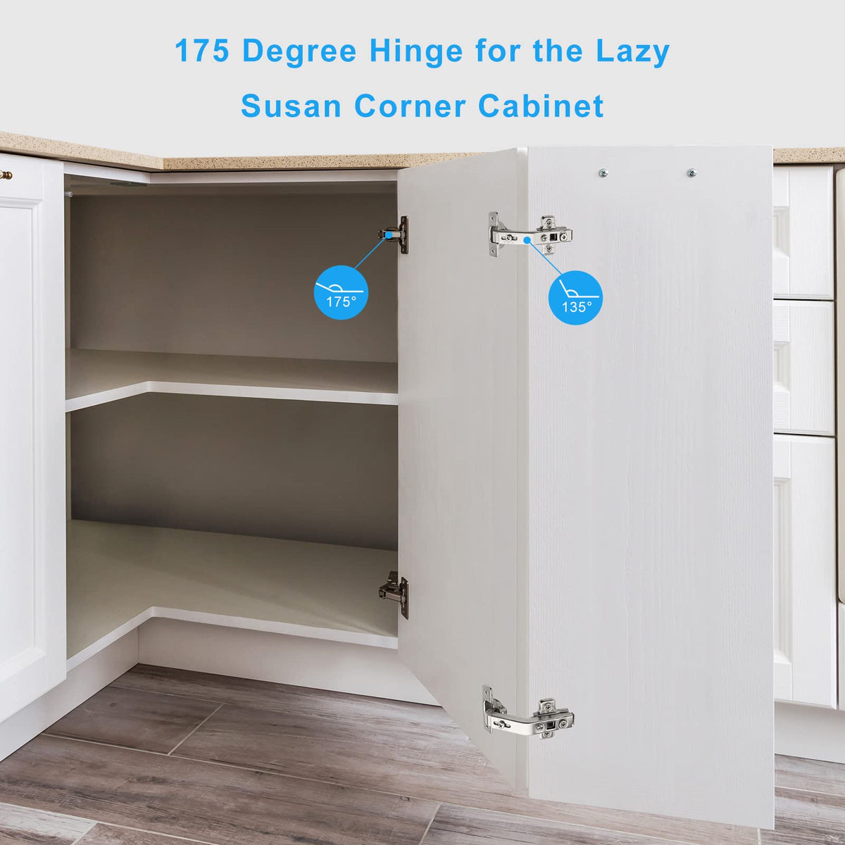 2 Pack Face Frame Full Overlay 175 Degree Lazy Susan Hinge, Clip ON Plate, Soft Close Multi-Pivot Concealed Hardware