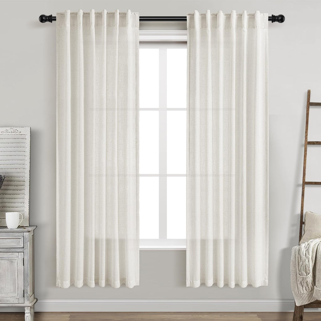 Cream Semi Sheer Linen Curtains 72 Inch Length Back Tab Rod Pocket Modern Farmhouse Coastal Decor Cream Cotton