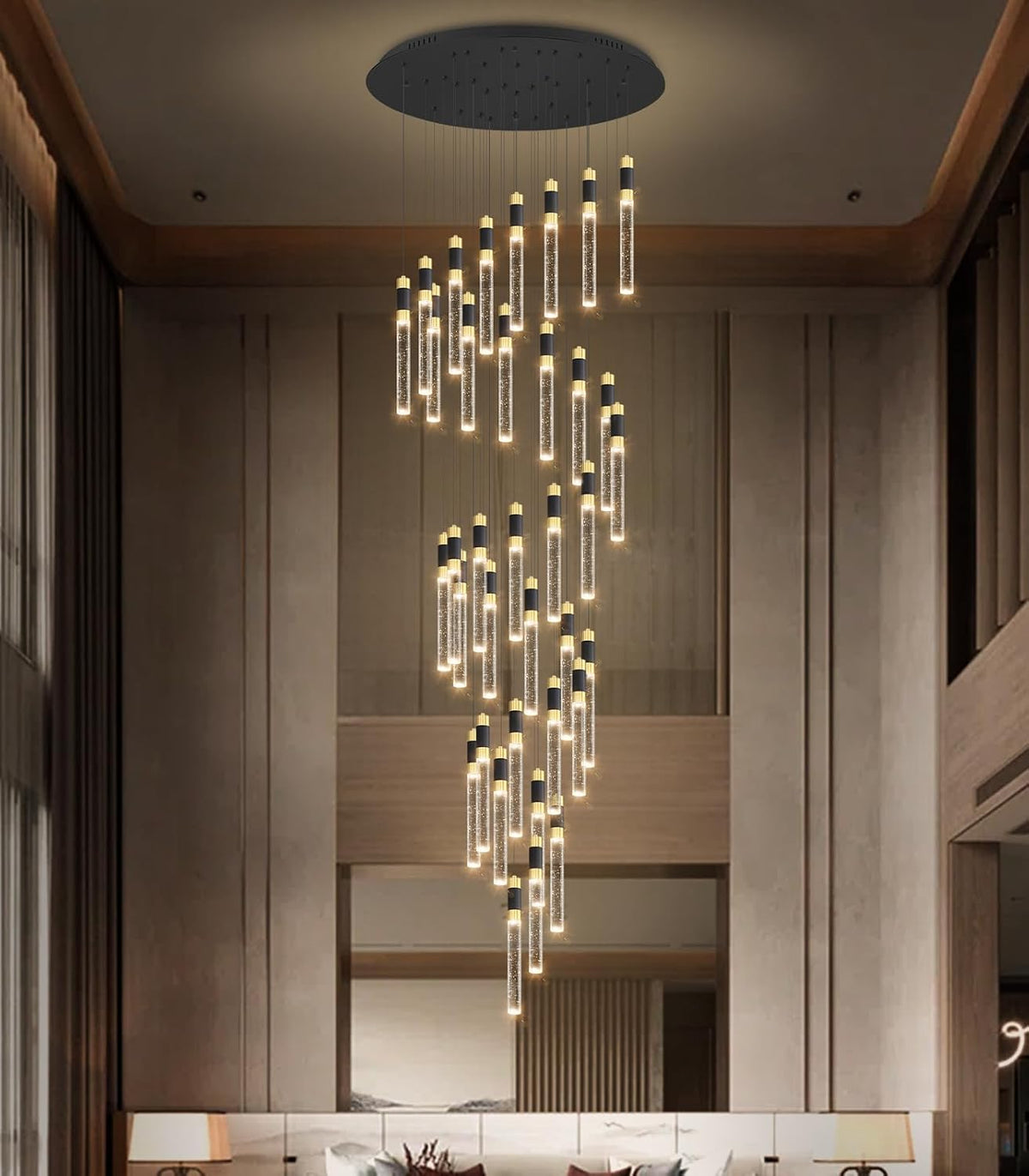Extra-Long Crystal Drop Chandelier for 16-Foot Ceilings and Grand Living Rooms
