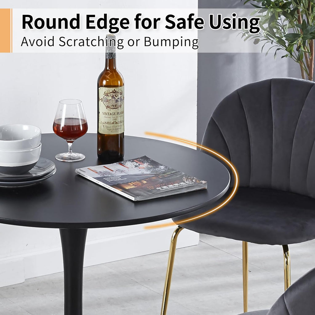 Inspired Saarinen Style Black Round Dining Table, 42 Inch Tulip Dining Table with Thickened Tabletop & Sturdy Metal Pedestal, Mid-Century
