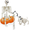 5.4FT Halloween Skeletons Decoration, Posable Life Full Size Skeleton with Dog Skeleton, Realistic Plastic Human - Set of 3