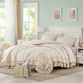 Beige Comforter Set, 3Pcs Comforters Ruffle Farmhouse Bedding Sets with Comforter, Lightweight Soft