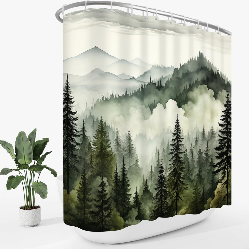 Extra Wide Forest Shower Curtain 108x72 for Claw Foot Tub, Dark Green