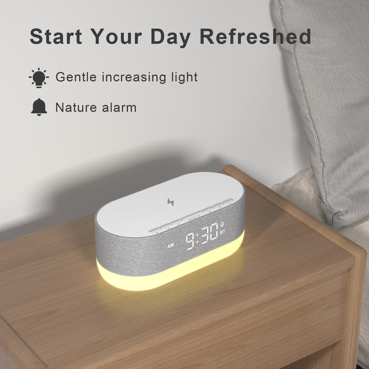 3 in 1 Sound Machine Alarm Clock& Wireless Charger: Soothing White Noise, Bluetooth Music Relaxation & Customized