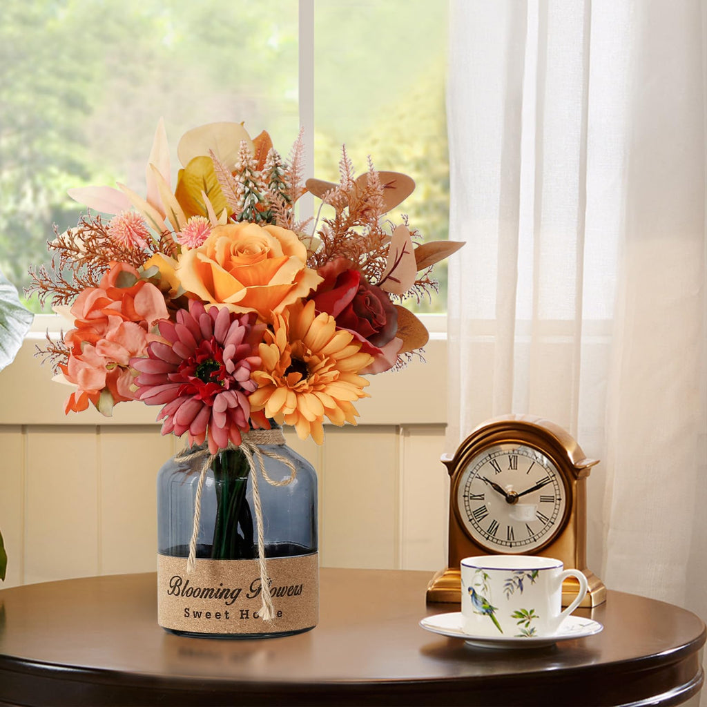 Fake Fall Flowers in Vase, Artificial Flowers with Vase, Centerpiece Table Decorations, Fall Centerpieces for
