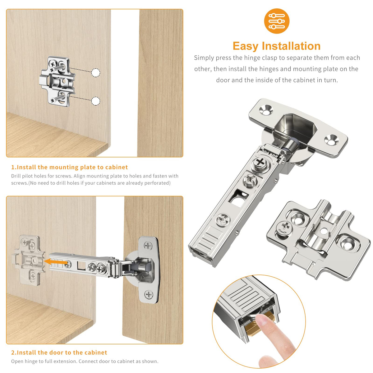 10 Pack Frameless Full Overlay Soft Close Concealed European Hinges, Self Closing Satin Nickel, 105 ° Open Angle 4D