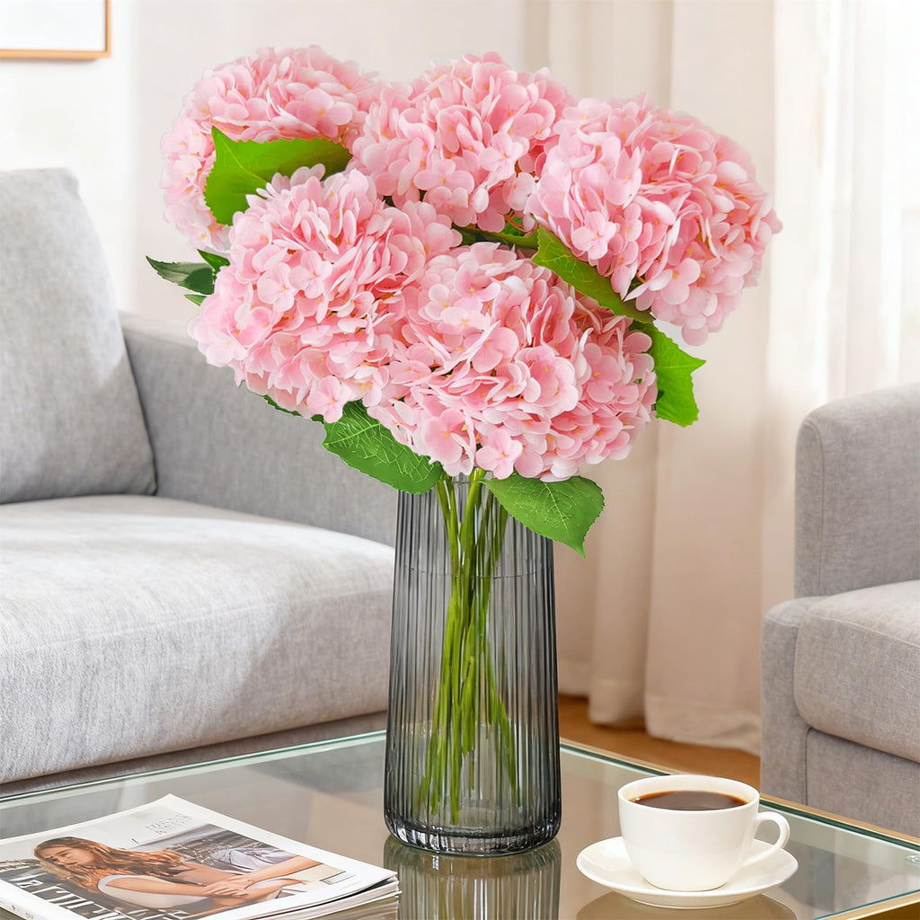 Real Touch Pink Hydrangea Artificial with Stems, Fake Silk for Outdoors, 3 Pcs Artificial Decor Wedding Bouquets