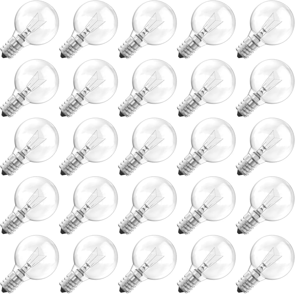 25 Pack G40 Replacement Light Bulbs, E12 Base, Warm White