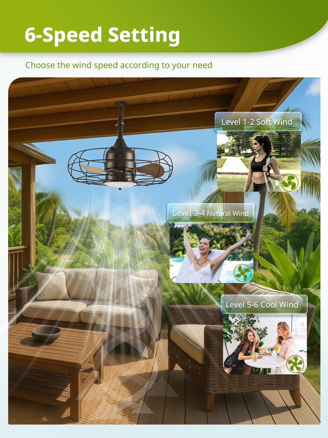 21" Outdoor Ceiling Fan with Light & Remote