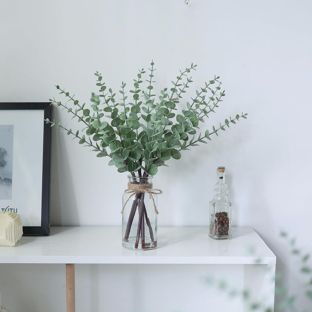 17.5" Artificial Eucalyptus Stems in Glass Vase with Faux Water(Sage Green)
