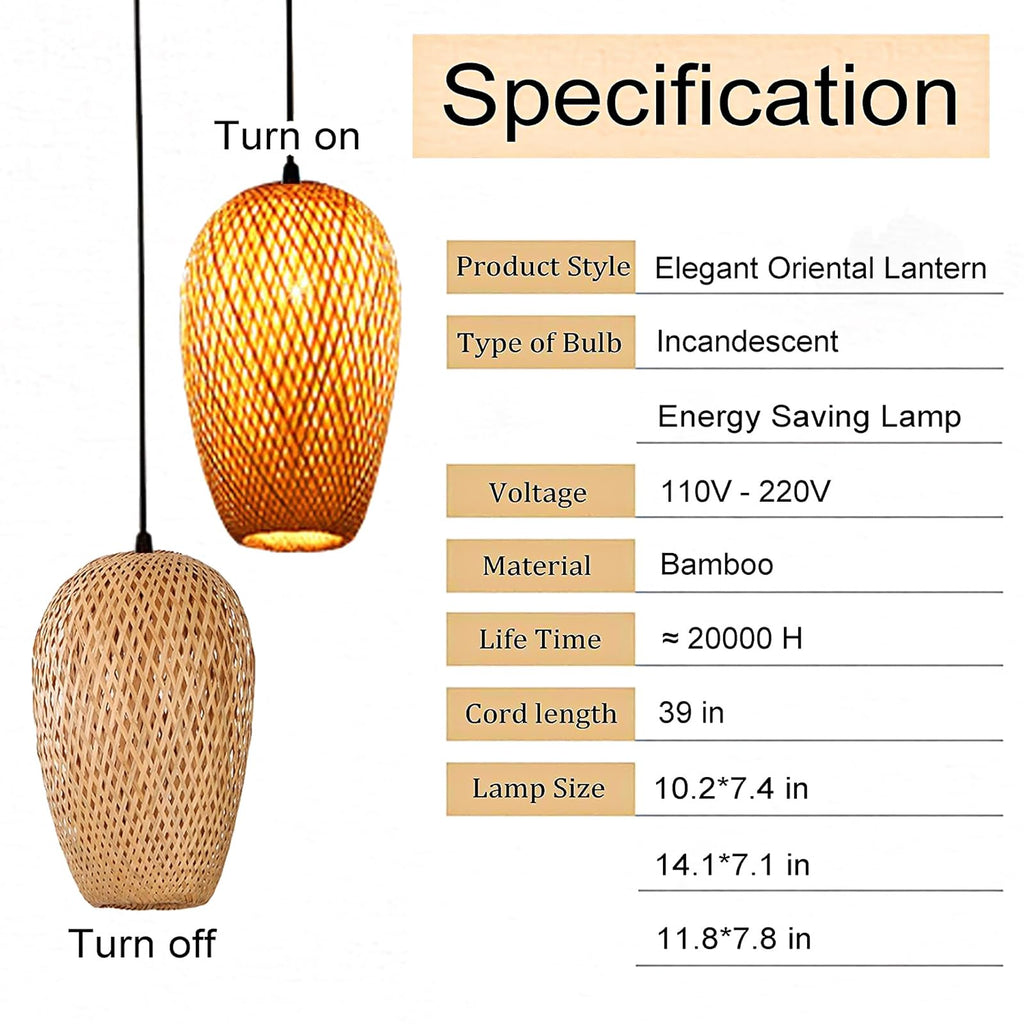 Bamboo Lantern Pendant Lamp, Retro Japanese Style E27 Chandelier Hanging Light Ceiling Lighting Fixture Bedroom
