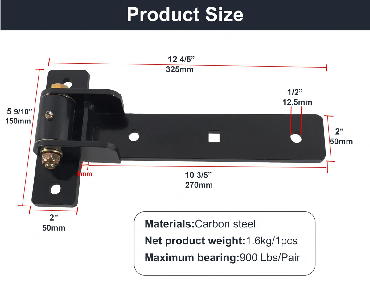 13'' Heavy Duty Strap Gate Hinges 900 LBS, 180° or 90° Smooth Open Hinge