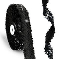 Black Sequin Ribbon Trim Elastic Fringe Trim for Craft - 15 Yard