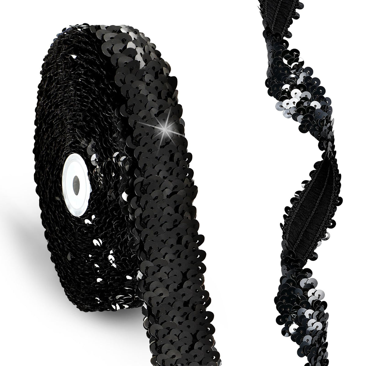 Black Sequin Ribbon Trim Elastic Fringe Trim for Craft - 15 Yard