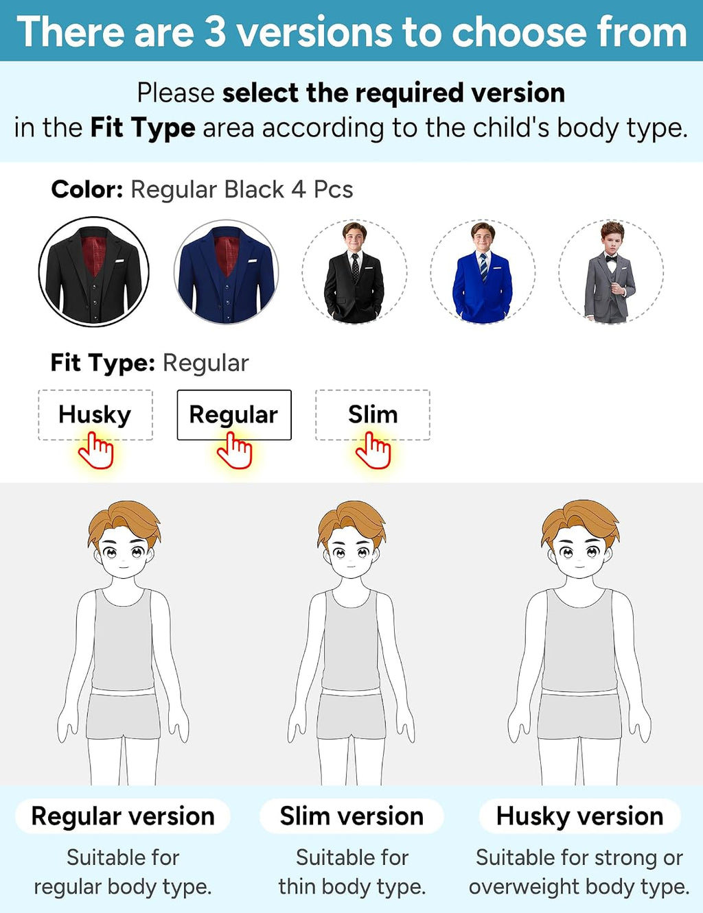 Boys Suit Piece 4 Fits Extra Husky/Husky/Slim/Regular Adjustable Waist + Suspenders