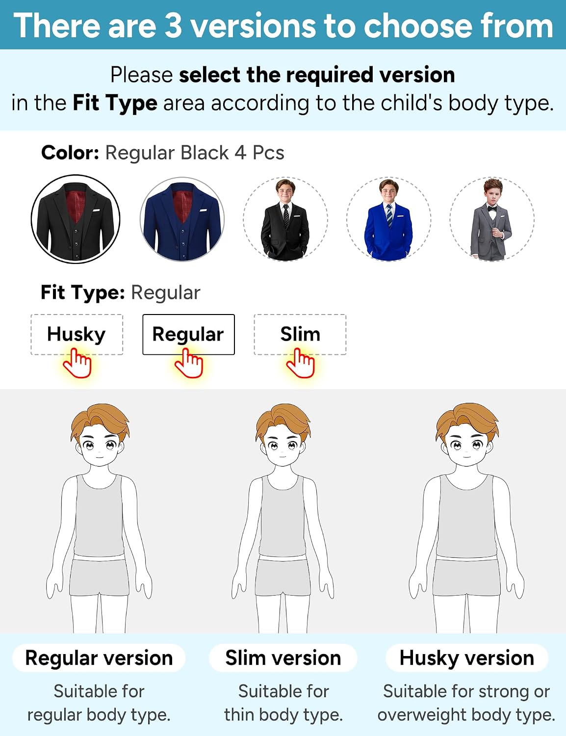 Boys Suit Piece 4 Fits Extra Husky/Husky/Slim/Regular Adjustable Waist + Suspenders