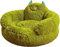 Large Dog Bed with Plush Monster Toy, Green Fluffy Round Pet Bed for Medium to Large Dogs