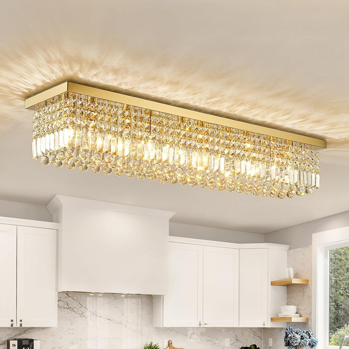 Ten-Light Luxury Gold Modern Crystal Chandelier, Ceiling Mounted