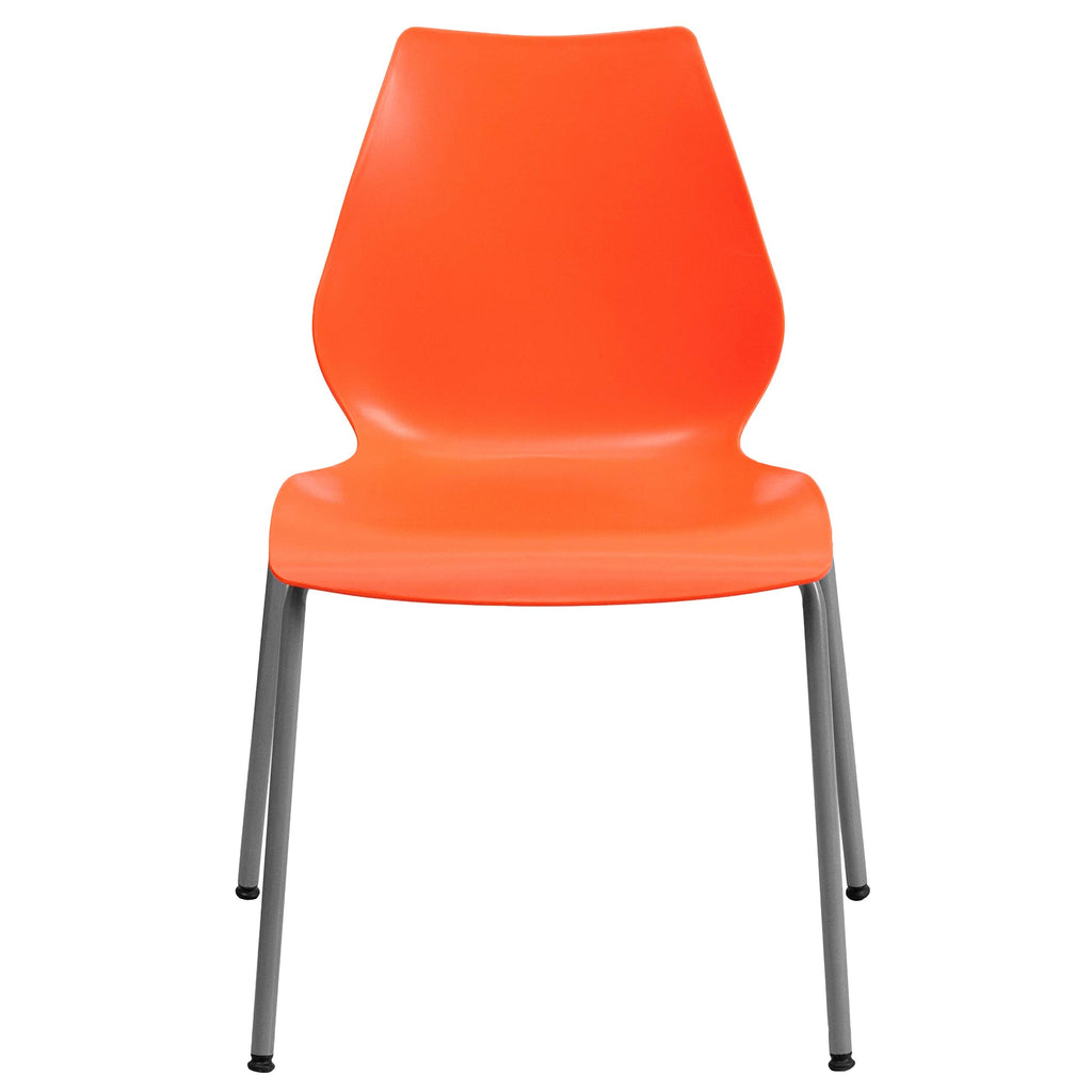 5 Pack HERCULES Series 770 lb. Capacity Orange Stack Chair with Lumbar Support and Silver Frame