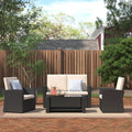4 Piece Patio Furniture Set, Outdoor Rattan Conversation Set with Coffee Table, Outside Wicker Sectional Sofa Couch