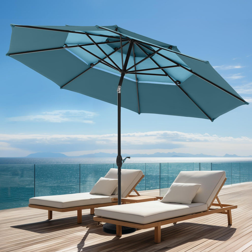 10ft Outdoor Patio Umbrellas, 3 Tier Table Umbrella, Cyan & Green