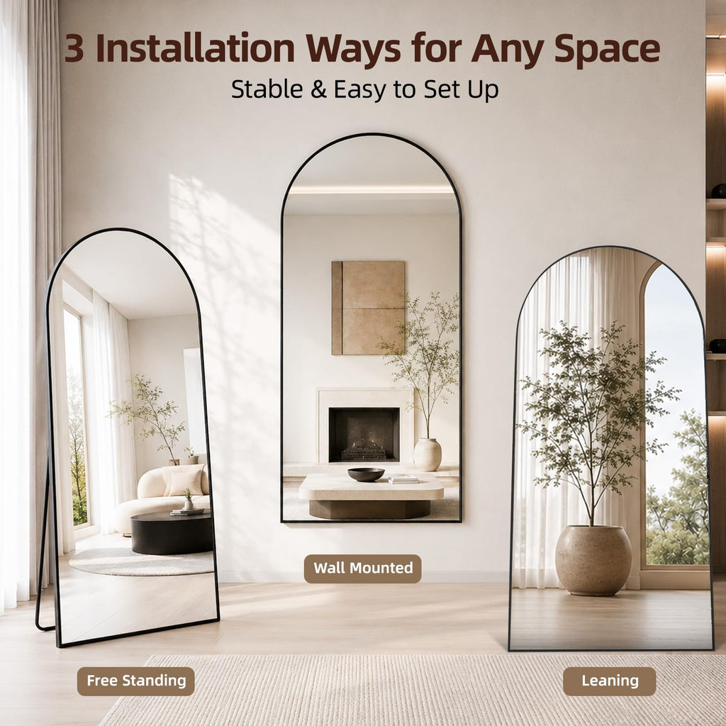 76" x 37" Arched Full Length Mirror with Stand, Black Floor Mirror