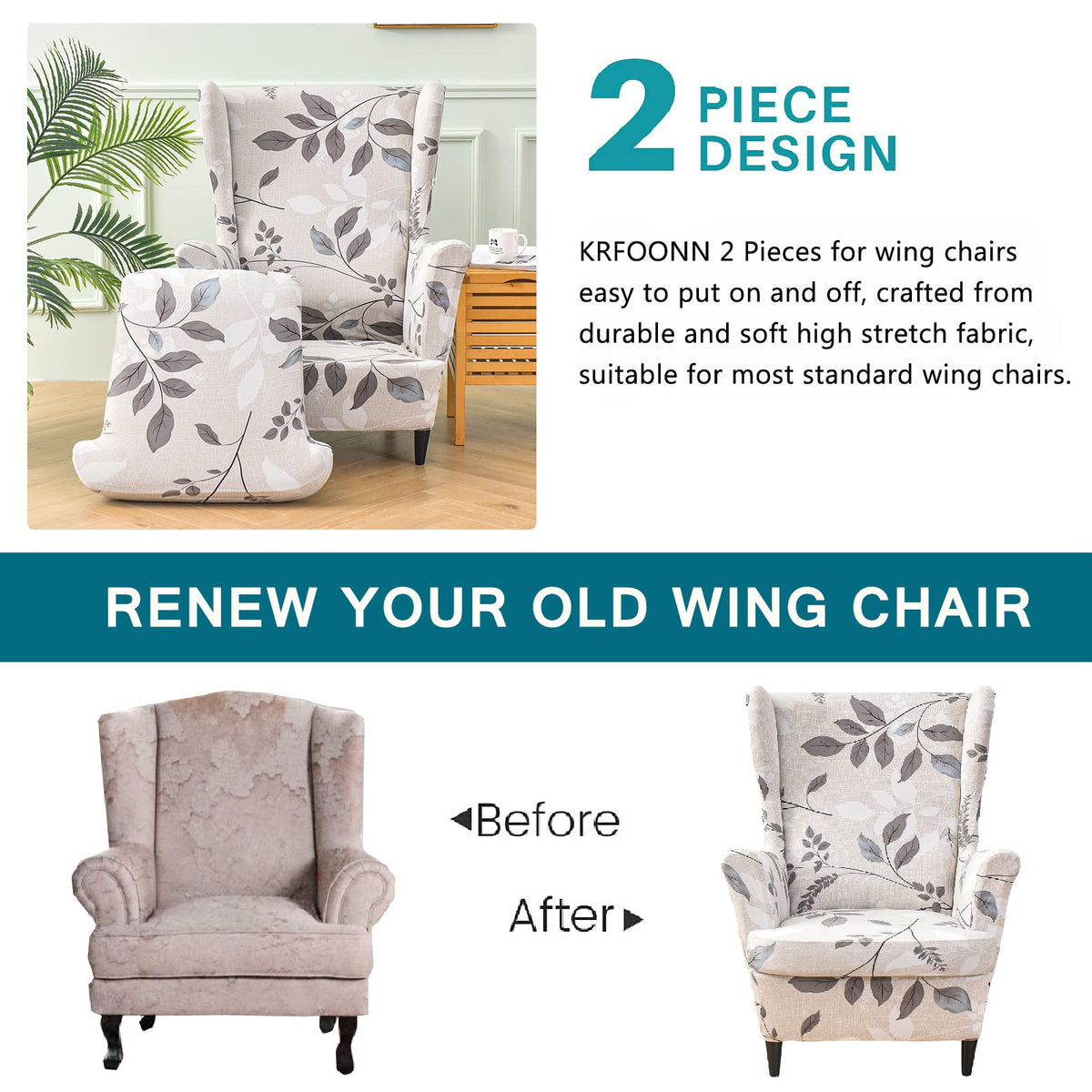 Stretch Wing Chair Slipcovers 2 Piece Wingback Chair Covers, A13