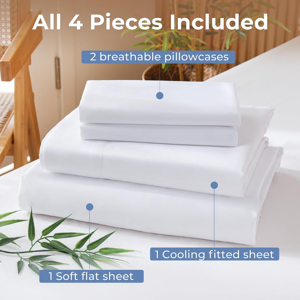 4-Piece Blend Rayon Derived from Bamboo Sheets Set, Cooling Bedding for Hot Sleepers, Breathable & Ultra