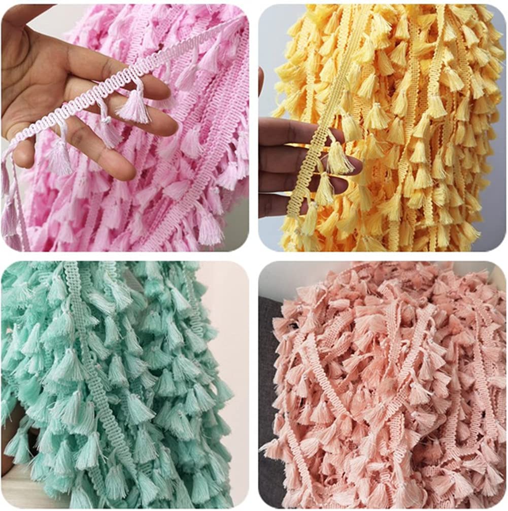 Mini Tassel Fringe Trim,Boho Tassels Ribbon for Women,1.6inch Wide Sewing Fabric Lace for DIY Jewelry - 20 Yards