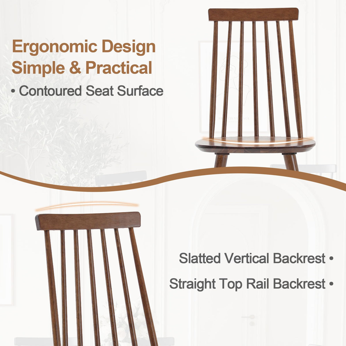 Walnut Windsor Wooden Dining Chairs Set of 6