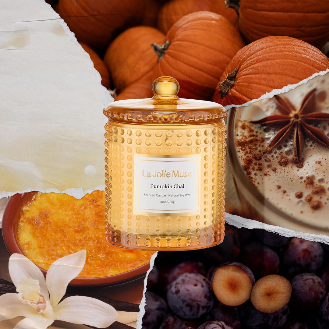 Pumpkin Chai Scented Candles, Natural Soy Wax, 55 Hrs
