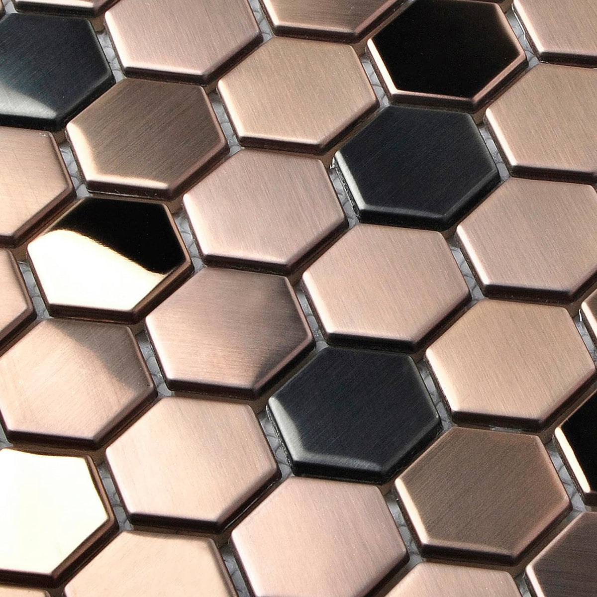 Hexagon Stainless Steel Brushed Mosaic Tile Bronze Copper Color Black Bathroom Kitchen Backsplash Shower Floor Tiles